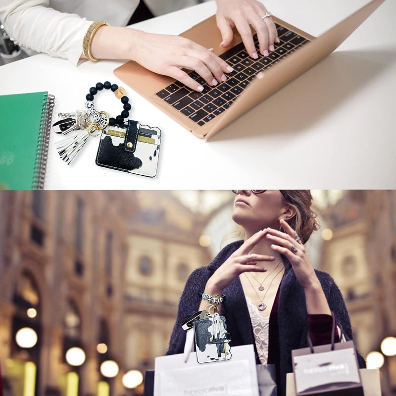 TSNSOEEO Keychain Wallet Wristlet Small Credit Card Holder Bracelet Key Chain Purse Bangle Tassel Beads Key Rings for Women - Image 5